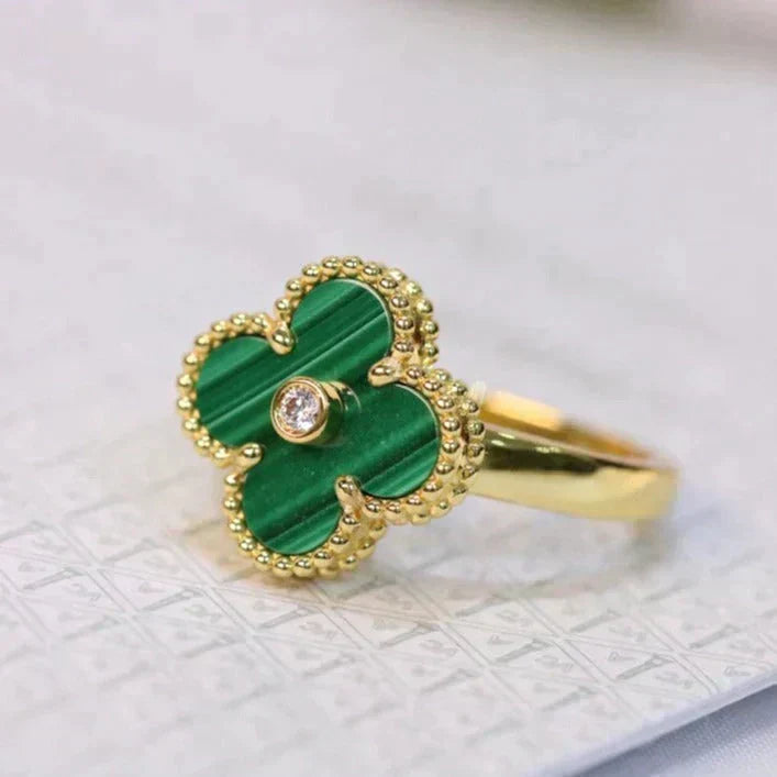 [Leaves]CLOVER MALACHITE RING GOLD DIAMOND