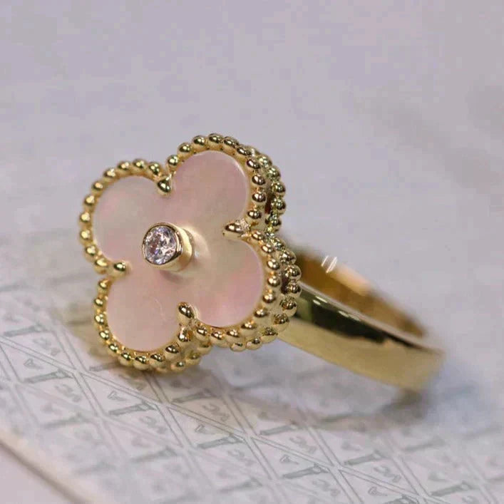[Leaves]CLOVER PINK MOP RING GOLD DIAMOND