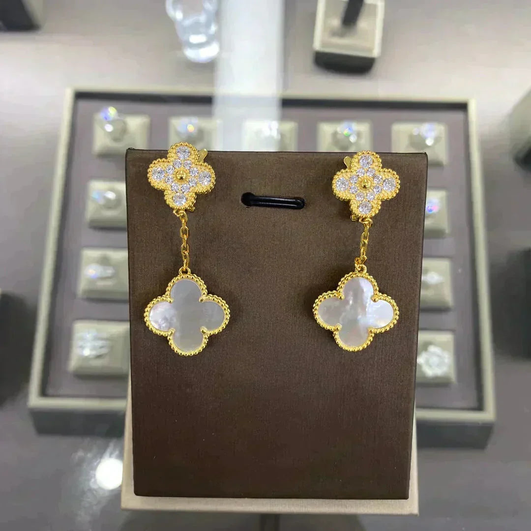 [Leaves]CLOVER  2 MOTIFS  DIAMOND  EARRINGS (MULTIPLE CHOICESç´