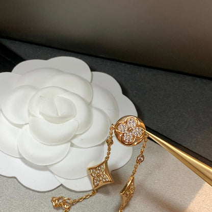 [Leaves]STAR AND SUN 4 MOTIFS GOLD DIAMONDS BRACELET