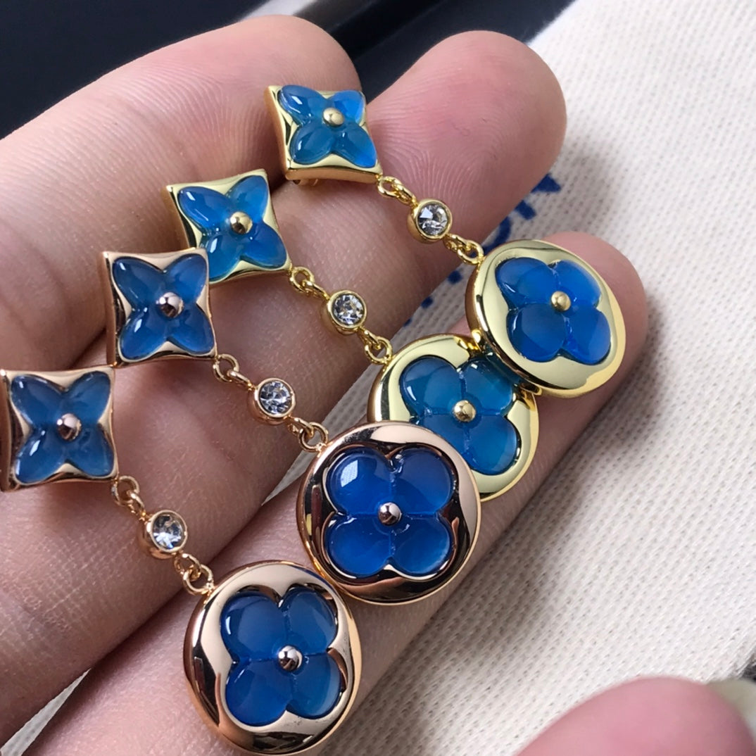 [Leaves]STAR AND SUN AGATE DIAMOND EARRINGS