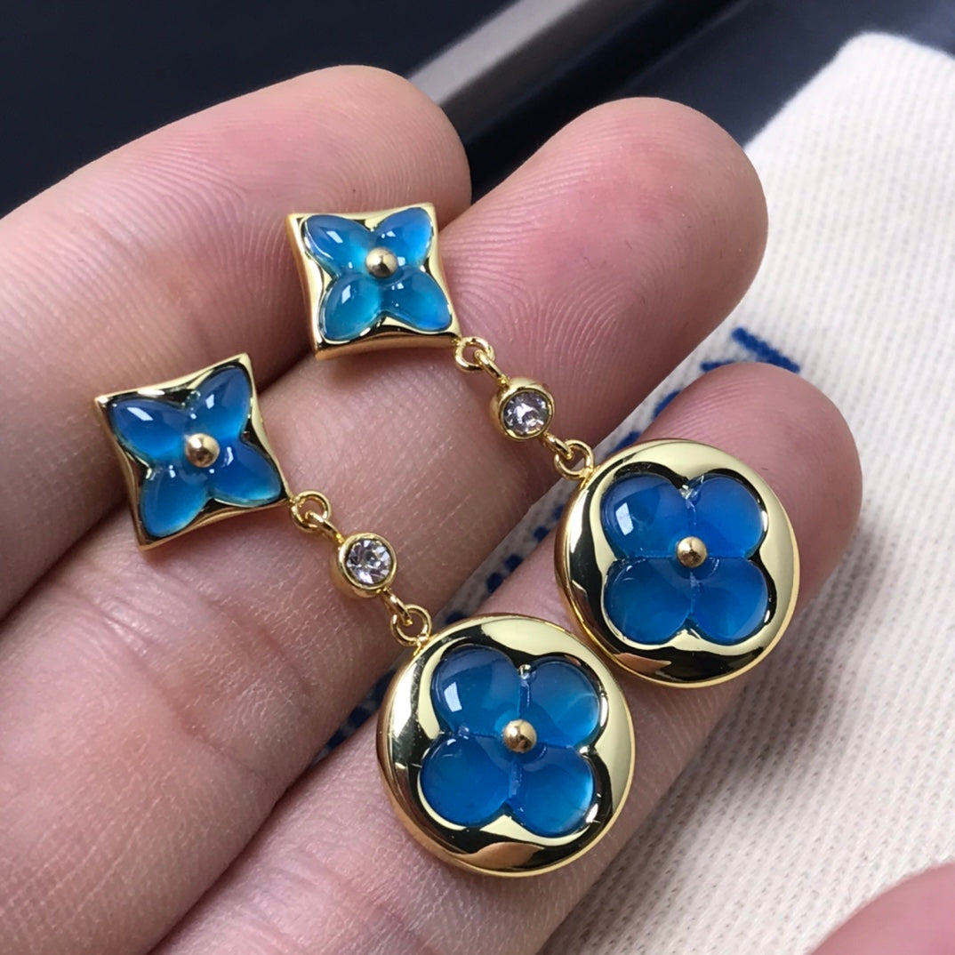 [Leaves]STAR AND SUN AGATE DIAMOND EARRINGS