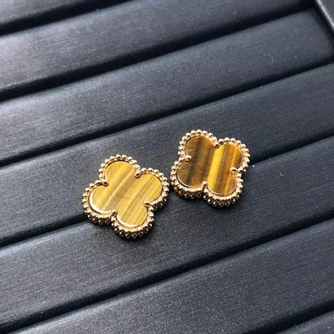 [Leaves]CLOVER MEDIUM 1 MOTIFS TIGER EYE EARRINGS