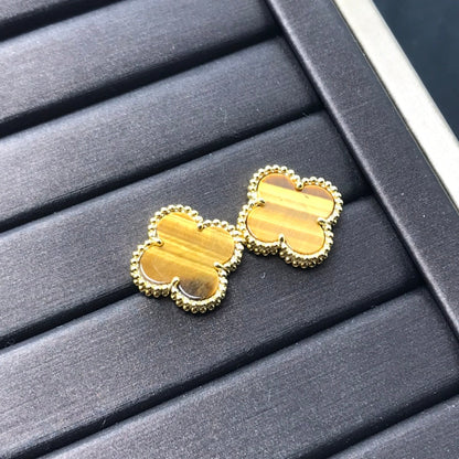 [Leaves]CLOVER MEDIUM 1 MOTIFS TIGER EYE EARRINGS