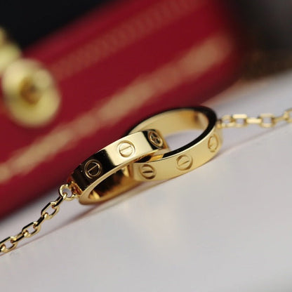 [Leaves]LOVE NECKLACE DOUBLE RING GOLD