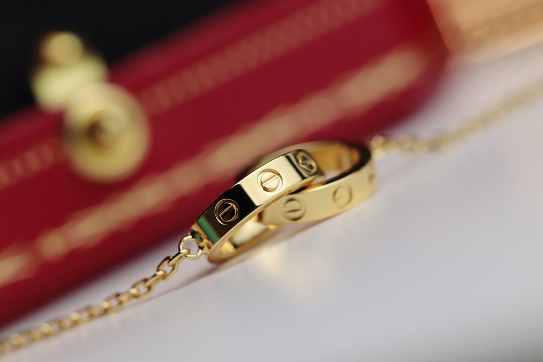 [Leaves]LOVE NECKLACE DOUBLE RING GOLD