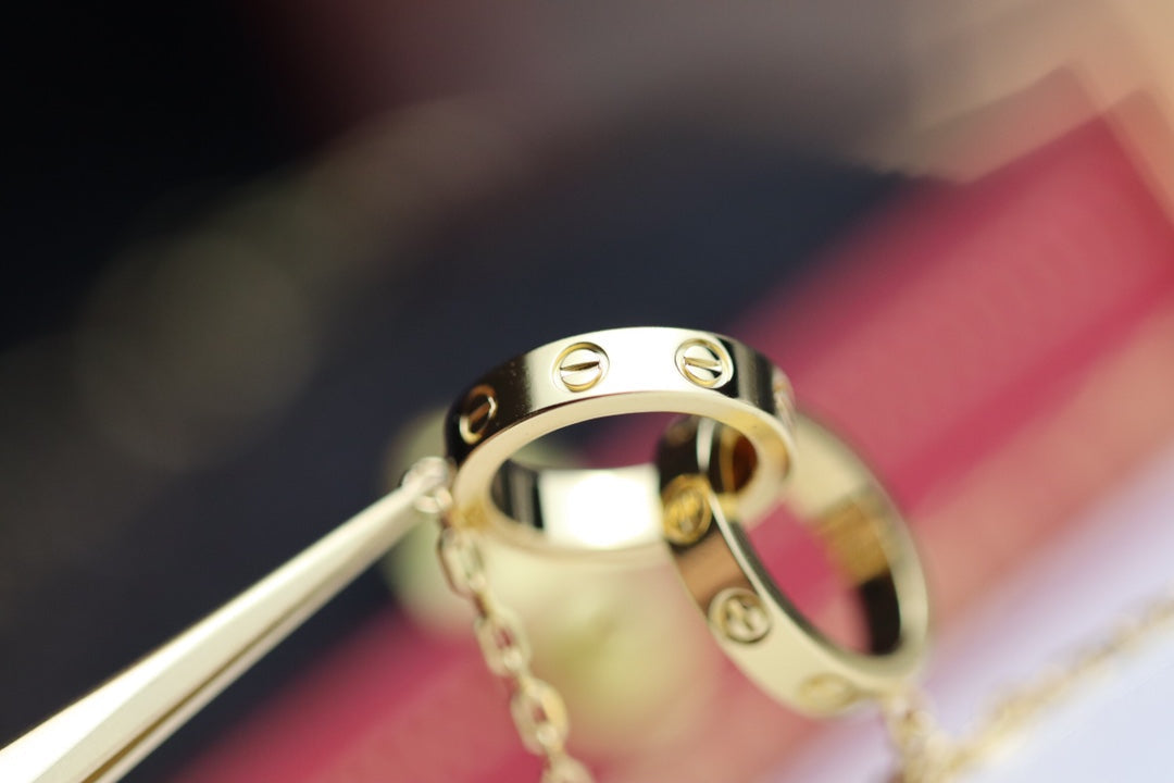 [Leaves]LOVE NECKLACE DOUBLE RING GOLD