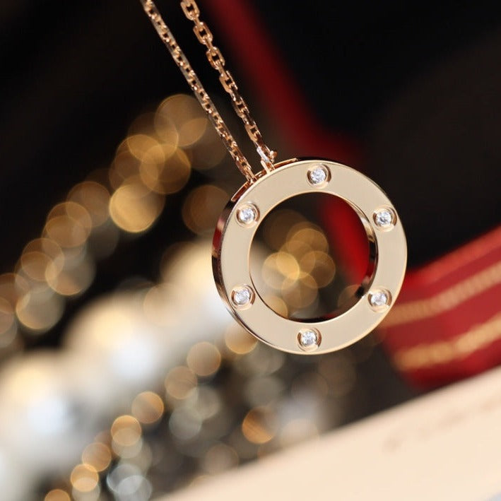 [Leaves]LOVE NECKLACE 16MM 6 DIAMONDS PINK GOLD