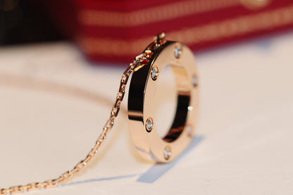 [Leaves]LOVE NECKLACE 16MM 6 DIAMONDS PINK GOLD