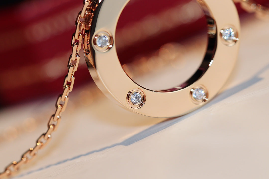 [Leaves]LOVE NECKLACE 16MM 6 DIAMONDS PINK GOLD