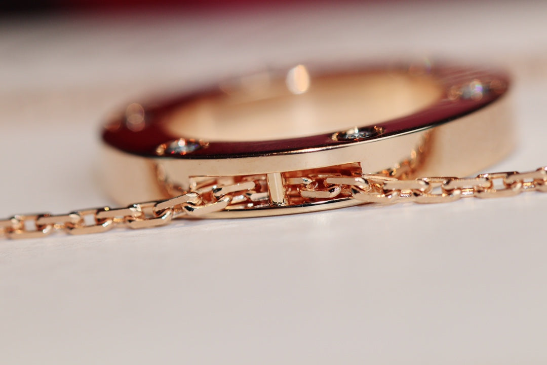 [Leaves]LOVE NECKLACE 16MM 6 DIAMONDS PINK GOLD