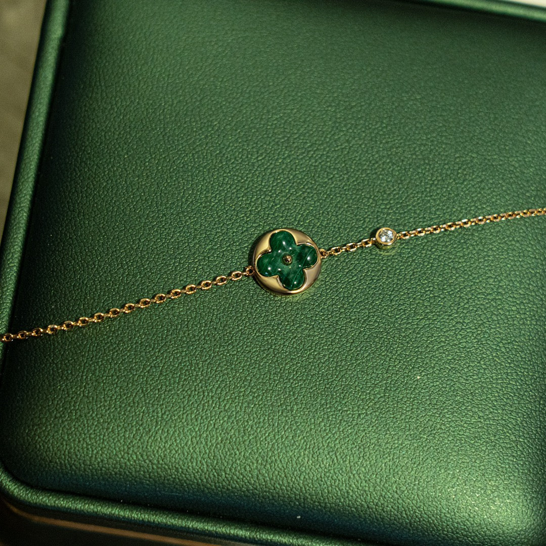 [Leaves]SUN MALACHITE 1 DIAMOND ROSE GOLD BRACELET