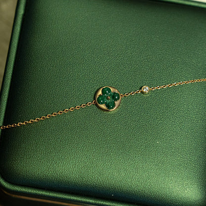 [Leaves]SUN MALACHITE 1 DIAMOND ROSE GOLD BRACELET