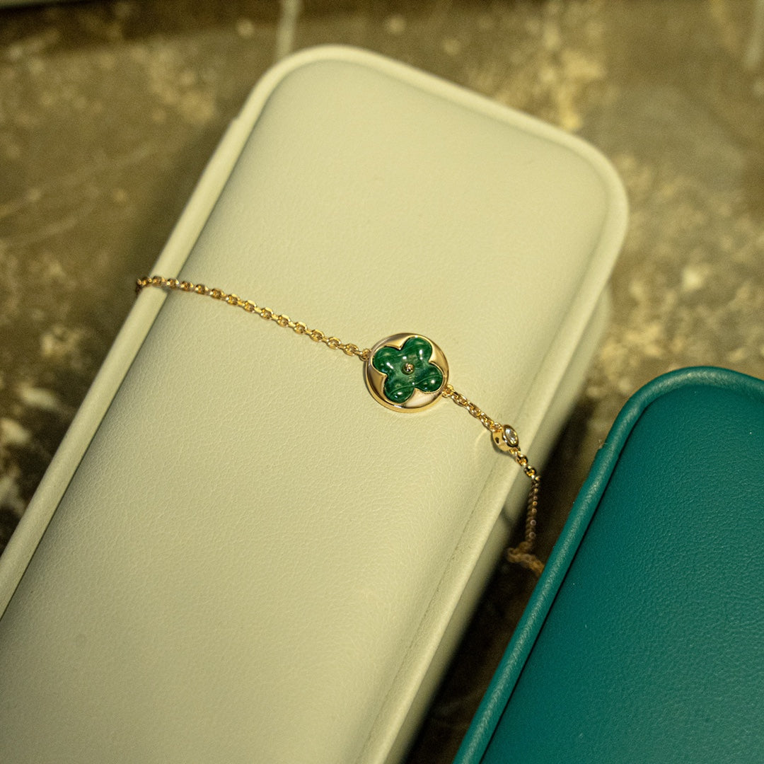 [Leaves]SUN MALACHITE 1 DIAMOND ROSE GOLD BRACELET