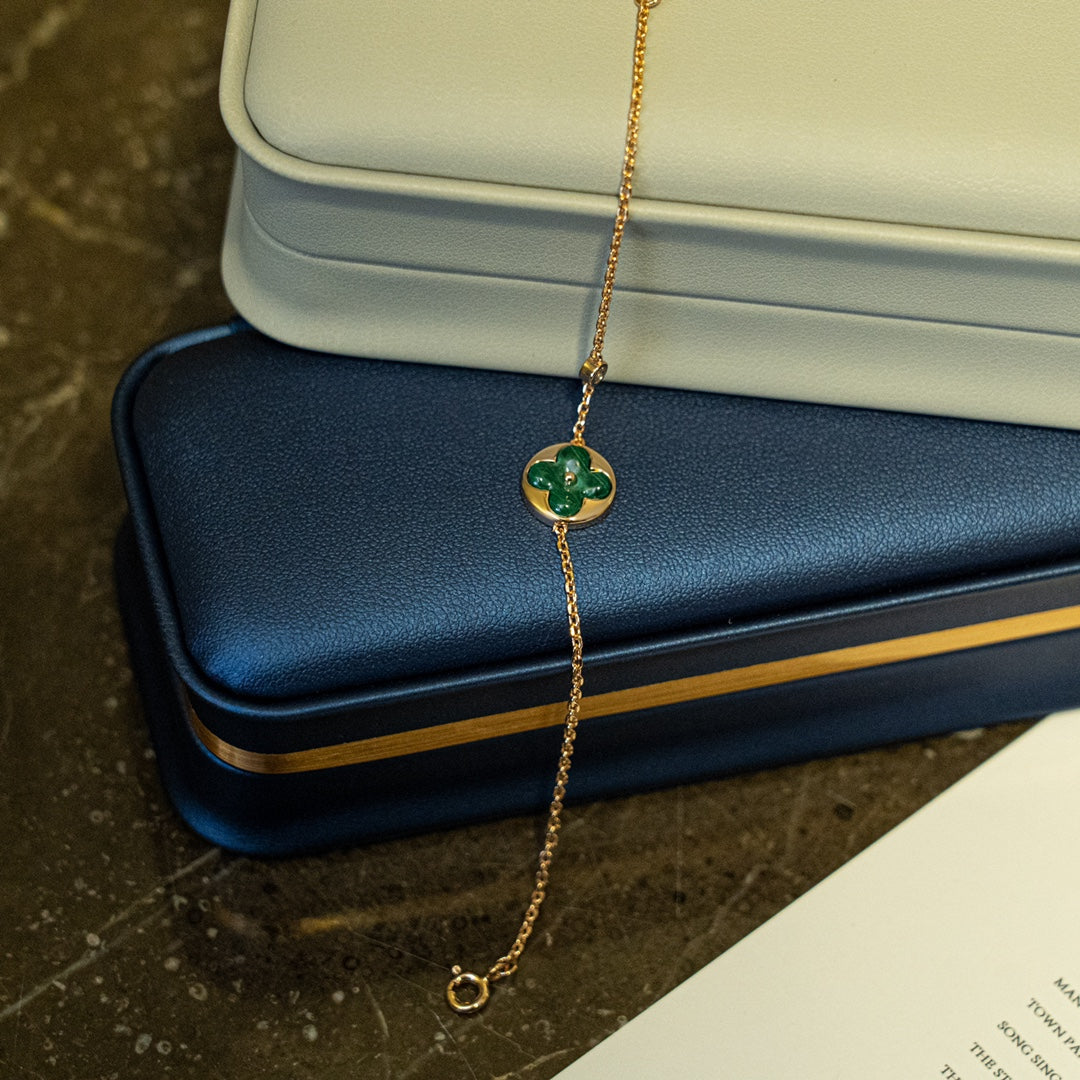 [Leaves]SUN MALACHITE 1 DIAMOND ROSE GOLD BRACELET