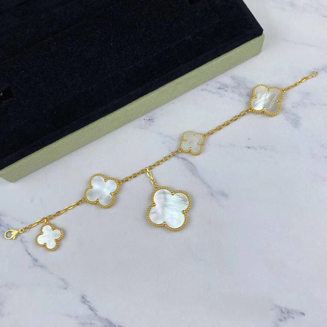 [Leaves]MAGIC CLOVER MOP GOLD BRACELET 5 MOTIFS