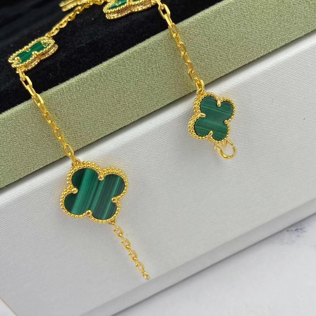 [Leaves]MAGIC CLOVER MALACHITE GOLD BRACELET 5 MOTIFS