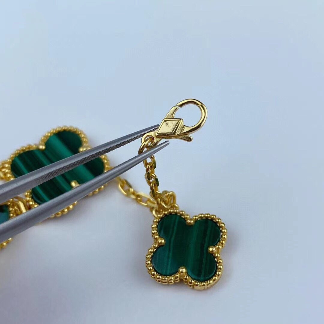 [Leaves]MAGIC CLOVER MALACHITE GOLD BRACELET 5 MOTIFS