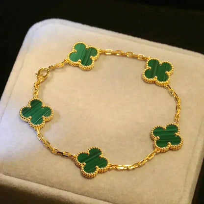 [Leaves]LUCKY CLOVER 5-MOTIF BRACELET - MALACHITE COLLECTION