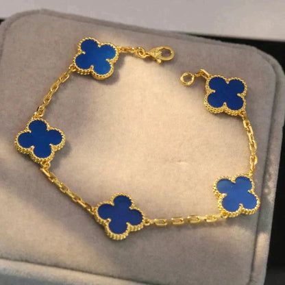 [Leaves]LUCKY CLOVER 5-MOTIF BRACELET - BLUE AGATE COLLECTION