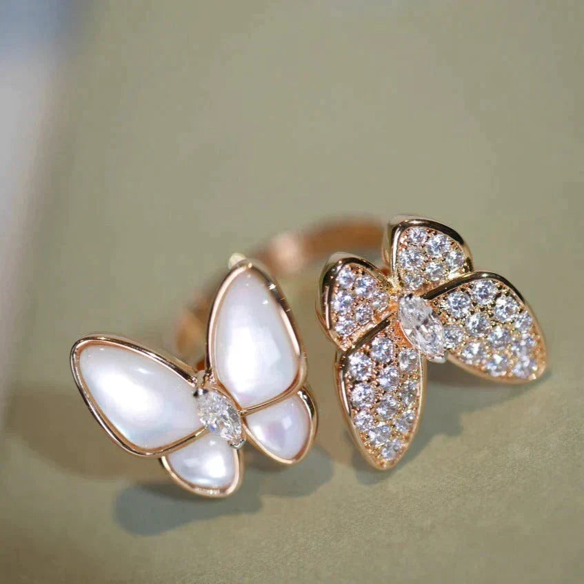 [Leaves]TWIN BUTTERFLY DIAMOND MOP RING