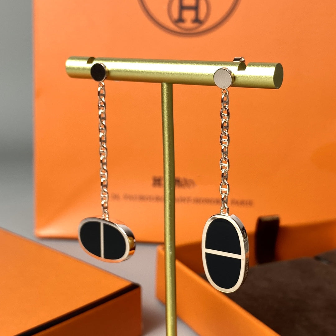 [Leaves]CHAINE VERSO BLACK CERAMIC EARRINGS
