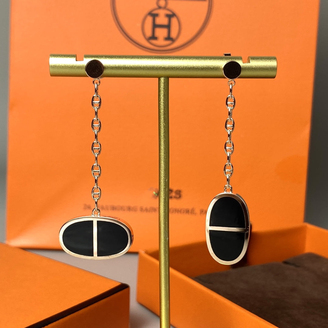 [Leaves]CHAINE VERSO BLACK CERAMIC EARRINGS