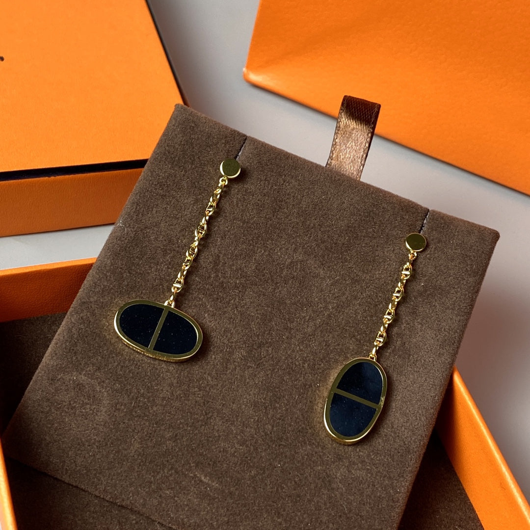 [Leaves]CHAINE VERSO BLACK CERAMIC EARRINGS