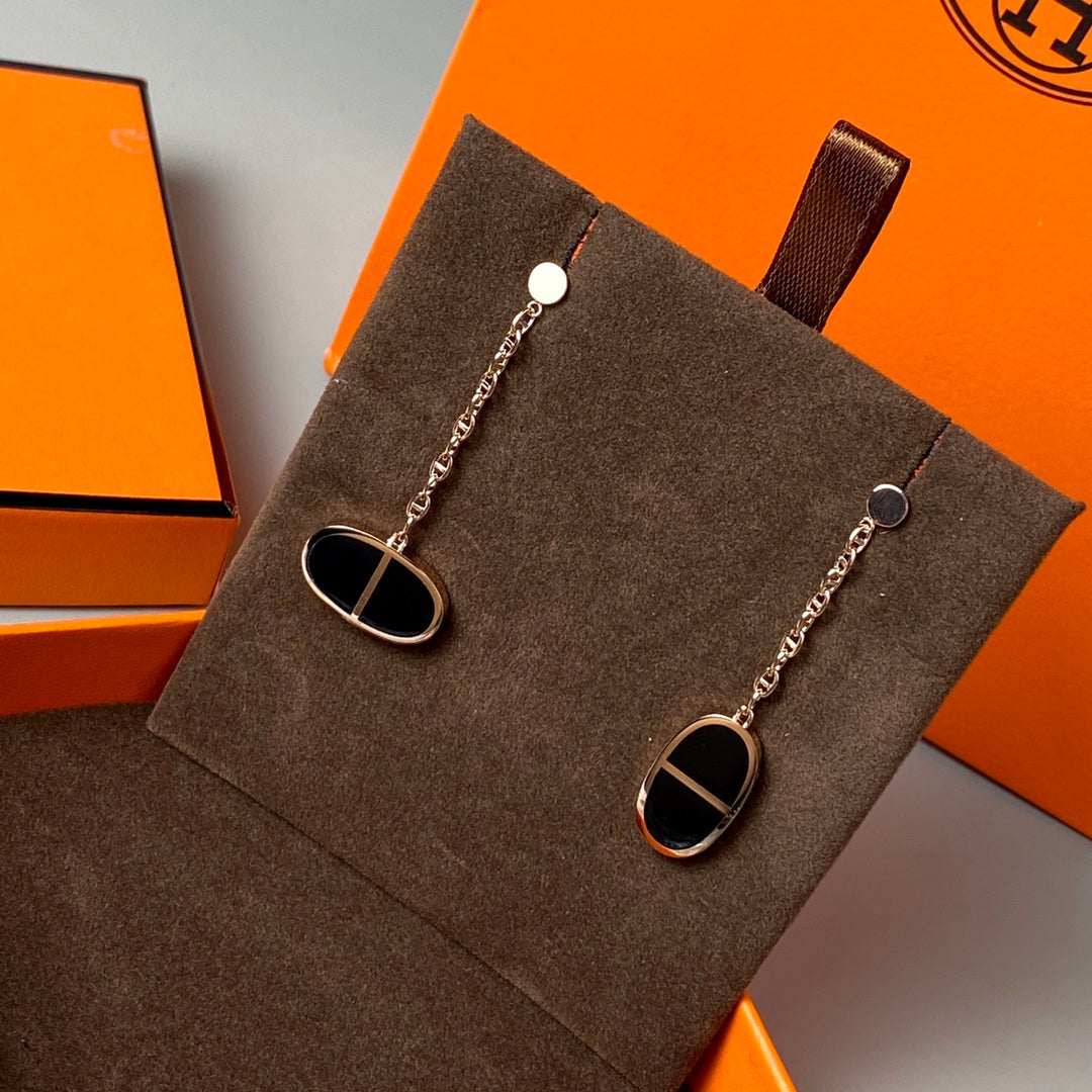 [Leaves]CHAINE VERSO BLACK CERAMIC EARRINGS