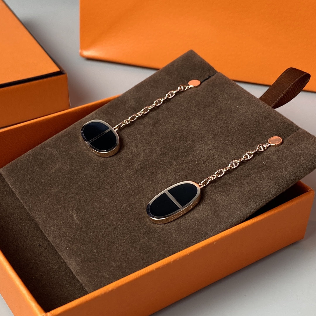 [Leaves]CHAINE VERSO BLACK CERAMIC EARRINGS