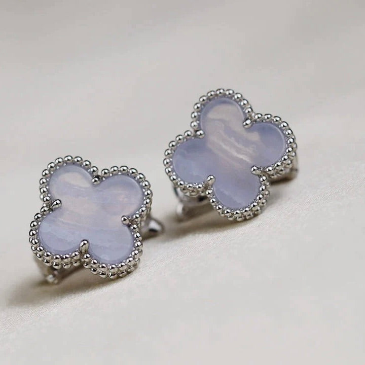 [Leaves]CLOVER MEDIUM 1 MOTIFS  WHITE MOP EARRINGS SILVER