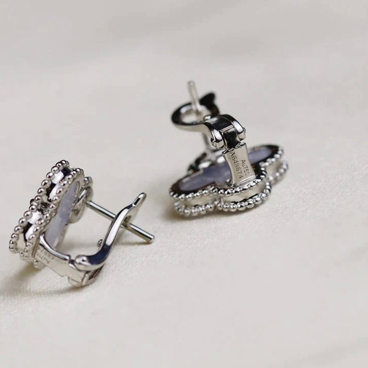 [Leaves]CLOVER MEDIUM 1 MOTIFS  WHITE MOP EARRINGS SILVER