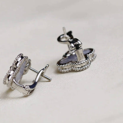 [Leaves]CLOVER MEDIUM 1 MOTIFS  WHITE MOP EARRINGS SILVER