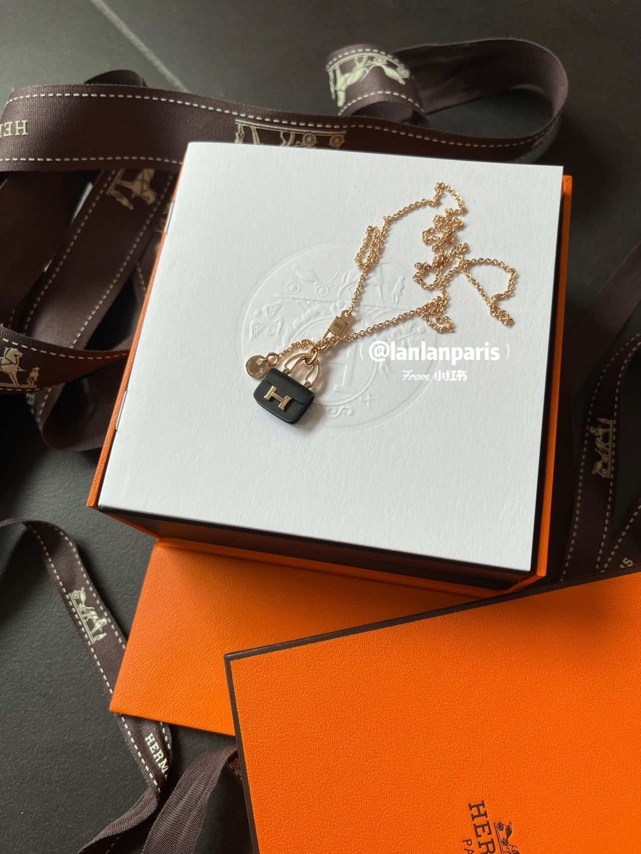 [Leaves]CONSTANCE BLACK PEDANT ROSE GOLD NECKLACE