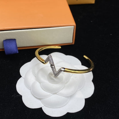 [Leaves]VOLTE UPSITE DOWN DIAMOND GOLD OPEN BRACELET