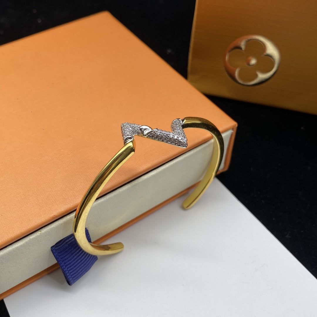 [Leaves]VOLTE UPSITE DOWN DIAMOND GOLD OPEN BRACELET