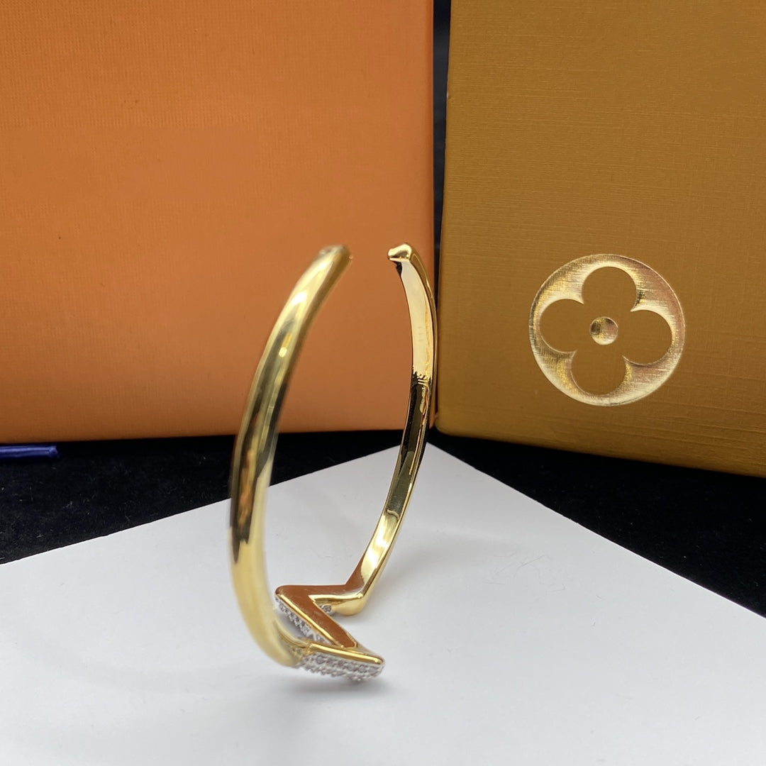[Leaves]VOLTE UPSITE DOWN DIAMOND GOLD OPEN BRACELET
