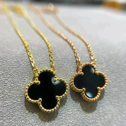 [Leaves]CLOVER 15MM BLACK ONYX SINGLE FLOWER NECKLACE