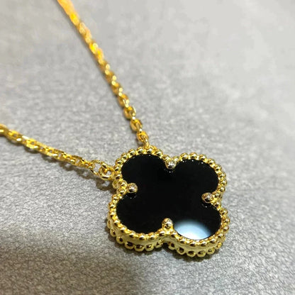 [Leaves]CLOVER 15MM BLACK ONYX SINGLE FLOWER NECKLACE