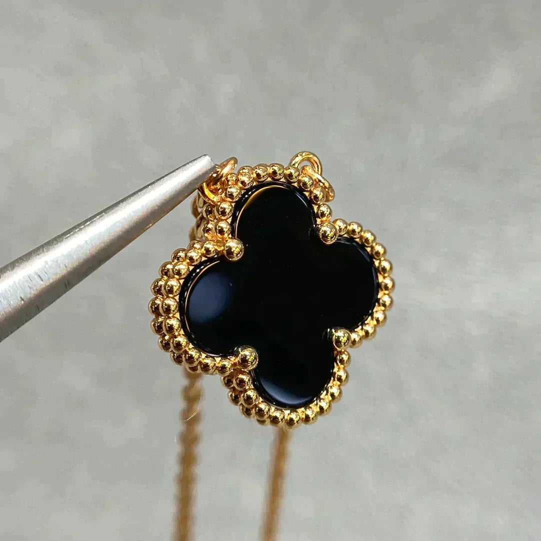 [Leaves]CLOVER 15MM BLACK ONYX SINGLE FLOWER NECKLACE