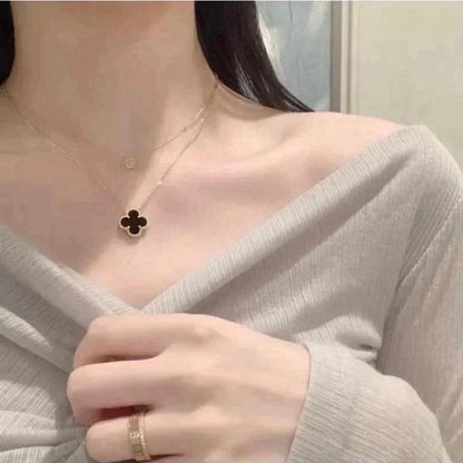 [Leaves]CLOVER 15MM BLACK ONYX SINGLE FLOWER NECKLACE