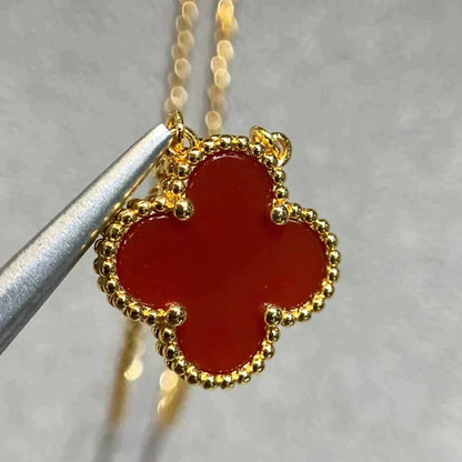 [Leaves]CLOVER 15MM CARNELIAN SINGLE FLOWER NECKLACE