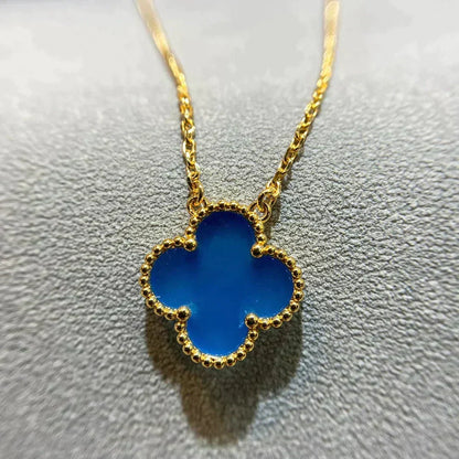 [Leaves]CLOVER 15MM BLUE AGATE NECKLACE