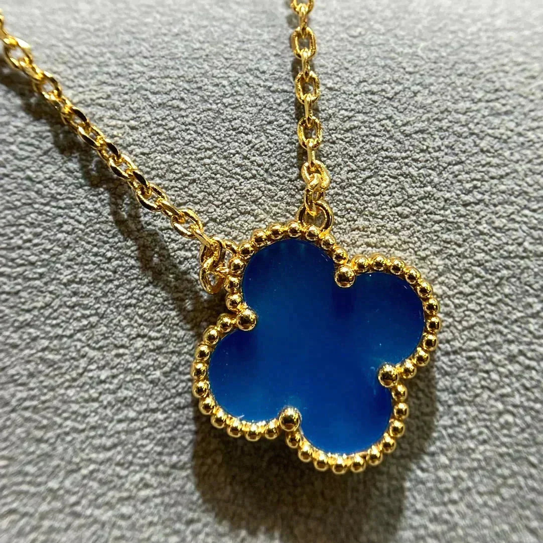 [Leaves]CLOVER 15MM BLUE AGATE NECKLACE