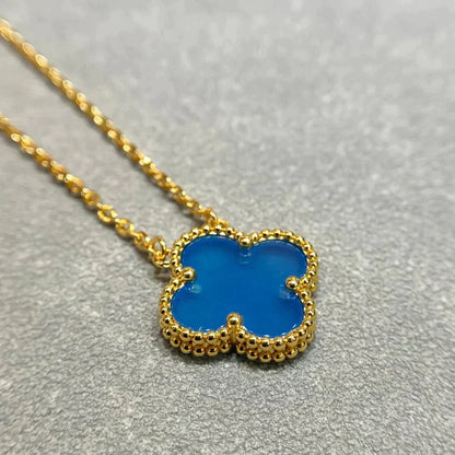 [Leaves]CLOVER 15MM BLUE AGATE NECKLACE
