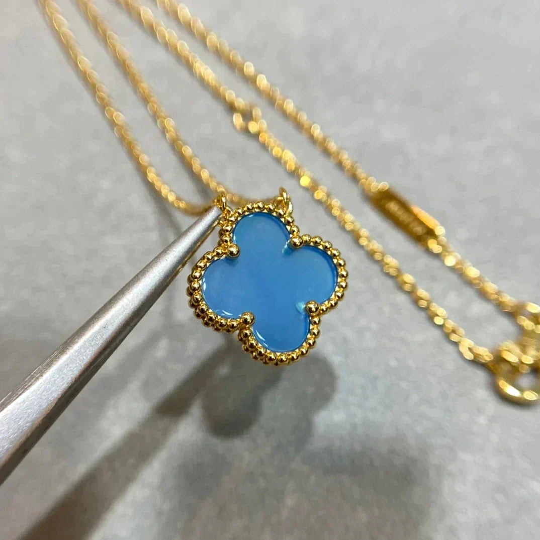[Leaves]CLOVER 15MM BLUE AGATE NECKLACE