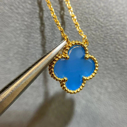 [Leaves]CLOVER 15MM BLUE AGATE NECKLACE