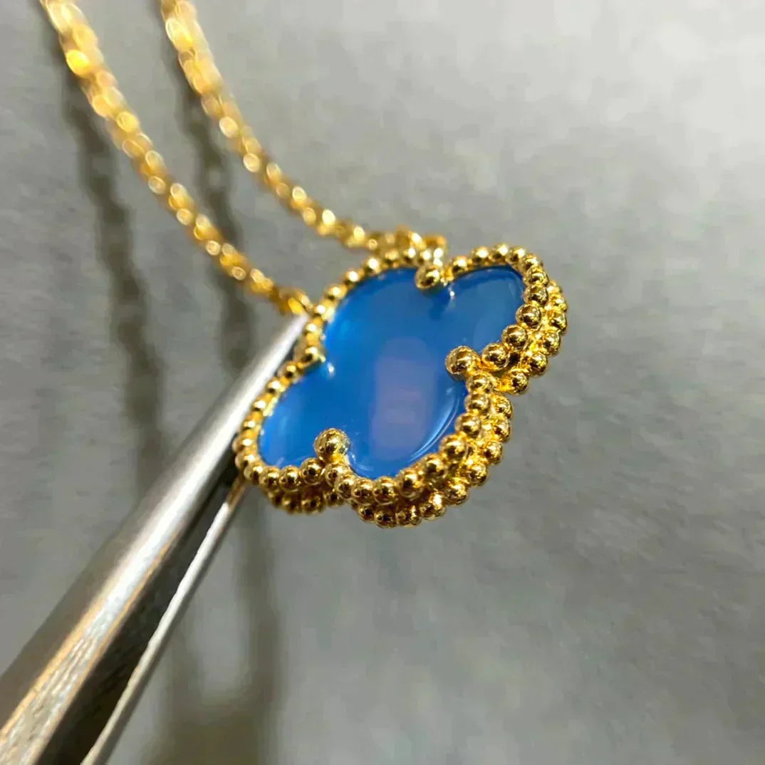 [Leaves]CLOVER 15MM BLUE AGATE NECKLACE