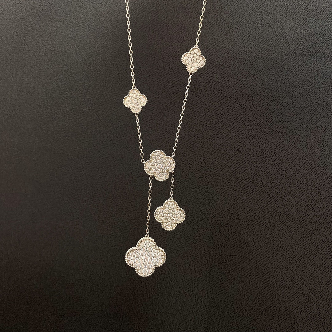 [Leaves]CLOVER 5 MOTIFS SILVER DIAMONDS NECKLACE