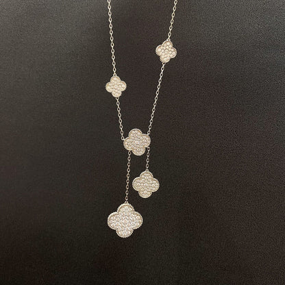 [Leaves]CLOVER 5 MOTIFS SILVER DIAMONDS NECKLACE